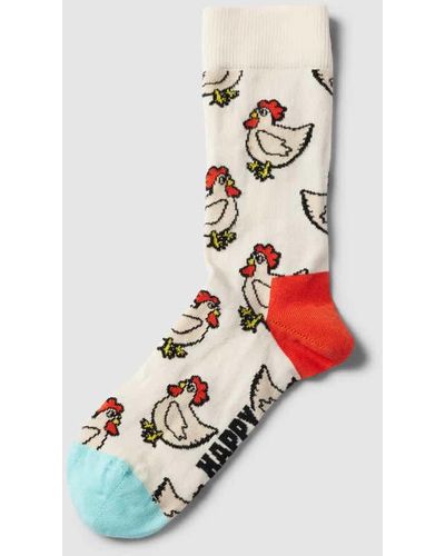 Happy Socks Socken mit Allover-Muster Modell 'Rooster' - Weiß