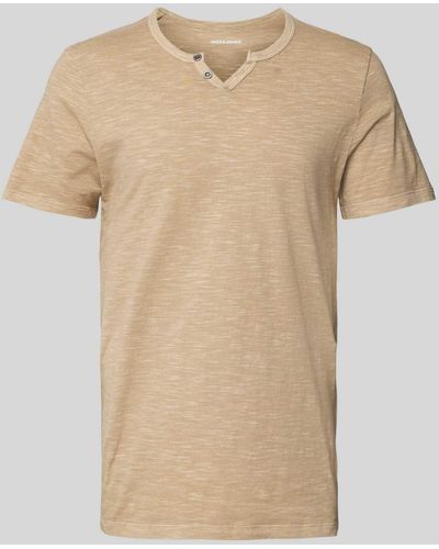 Jack & Jones T-Shirt mit V-Ausschnitt Modell 'SPLIT' - Natur