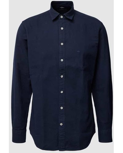 Fynch-Hatton Freizeithemd aus Baumwolle mit Label-Detail Modell 'Oxford' - Blau