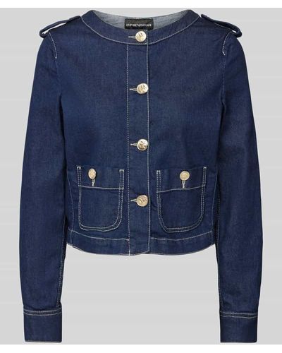 Emporio Armani Cropped Jeansjacke mit Knopfleiste - Blau