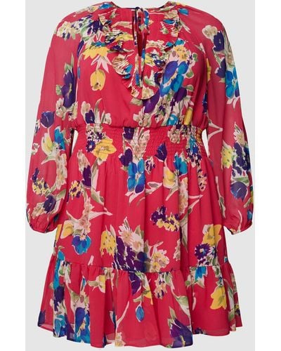 Ralph Lauren Plus Size Mini-jurk Met Volantzoom - Rood