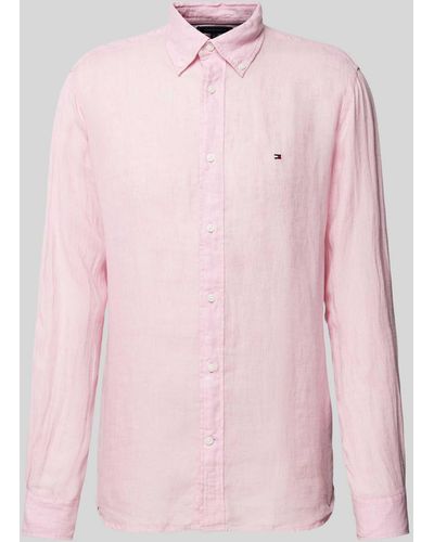 Tommy Hilfiger Regular Fit Leinenhemd mit Button-Down-Kragen - Pink