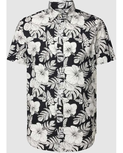 Jack & Jones Freizeithemd mit tropischem Allover-Print - Weiß