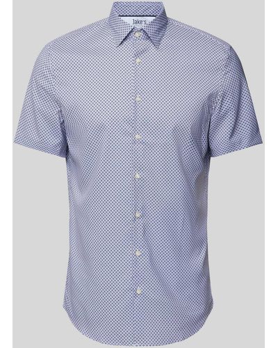 Jake*s Slim Fit Zakelijk Overhemd Met All-over Motief - Blauw