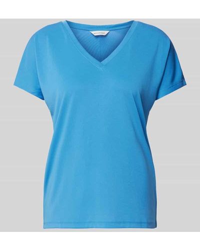 MSCH Copenhagen T-Shirt mit geripptem V-Ausschnitt - Blau