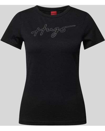HUGO T-Shirt mit Strasssteinbesatz Modell 'Deloris' - Schwarz