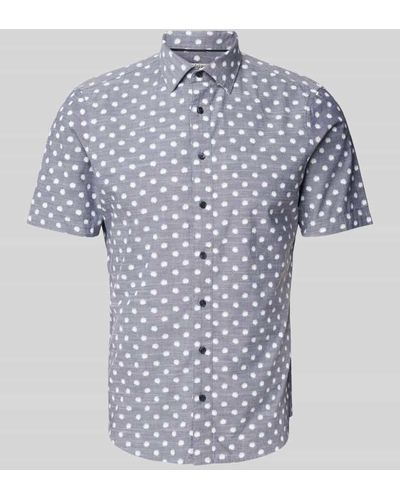 Jake*s Casual Fit Business-Hemd mit Allover-Print - Blau