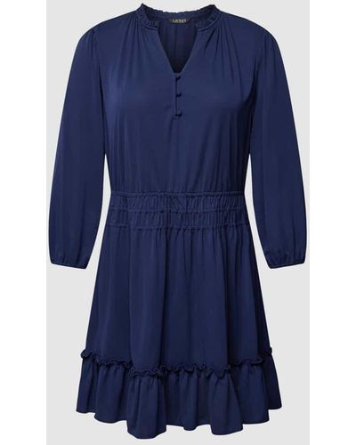 Ralph Lauren PLUS SIZE knielanges Kleid mit V-Ausschnitt Modell 'KINSLIE' - Blau