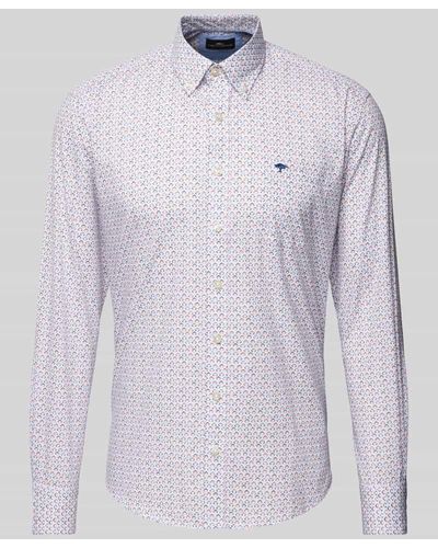 Fynch-Hatton Slim Fit Freizeithemd mit Allover-Muster - Blau