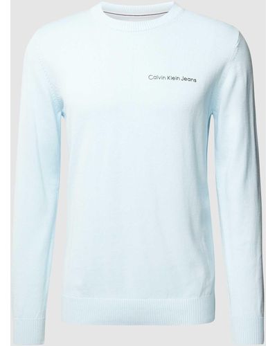 Calvin Klein Gebreide Pullover Met Labelprint - Blauw