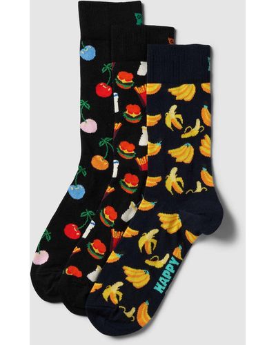 Happy Socks Socken mit Allover-Muster im 3er-Pack - Schwarz