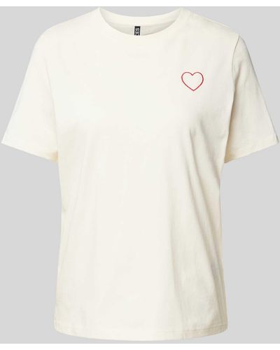Pieces T-Shirt mit Motiv-Stitching Modell 'RIA' - Natur