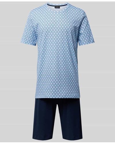 Hanro Pyjama mit Oberteil im Allover-Look - Blau
