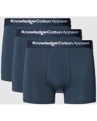 Knowledge Cotton Trunks mit elastischem Label-Bund im 3er-Pack - Blau
