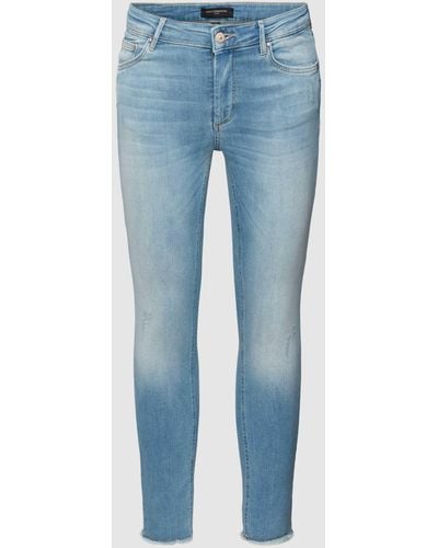 Only Carmakoma Skinny Fit Jeans Met Gerafelde Zoom - Blauw