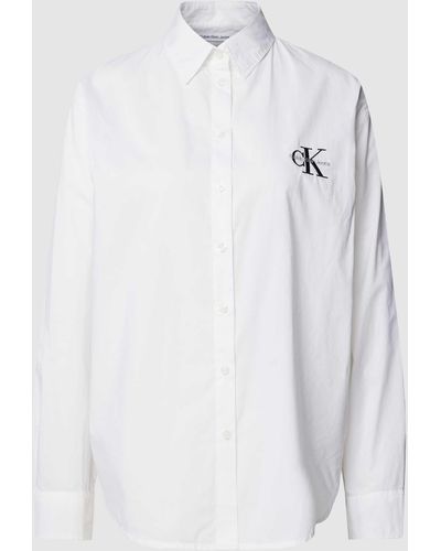 Calvin Klein Overhemdblouse Met Labelstitching - Wit