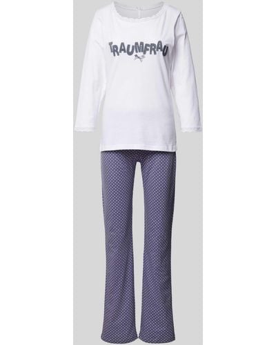 Louis & Louisa Pyjama mit Statement-Stitching Modell 'Traumfrau' - Weiß