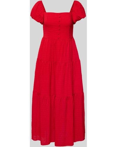 Apricot Midi-jurk Met Vierkante Hals - Rood