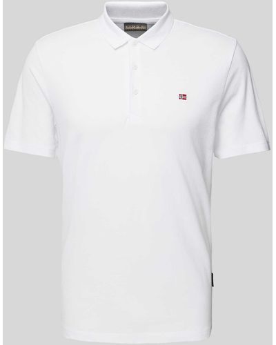 Napapijri Slim Fit Poloshirt mit Logo-Stitching Modell 'EALIS' - Weiß