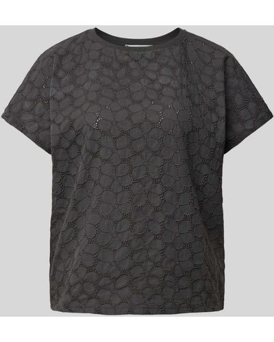 Mango T-Shirt mit Lochstickerei Modell 'LOTUS' - Schwarz