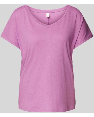 QS Leinen-T-Shirt mit V-Ausschnitt - Pink