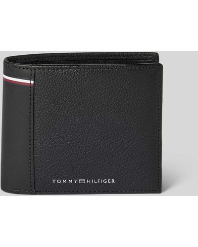 Tommy Hilfiger Lederportemonnaie mit Label-Print Modell 'TRANSIT' - Schwarz