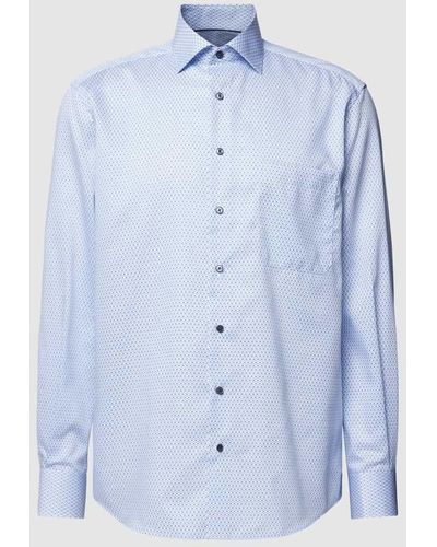 Eterna Comfort Fit Business-Hemd mit fein strukturiertem Muster - Blau