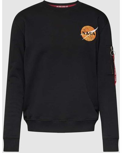 Alpha Industries Sweatshirt mit Motiv-Print Modell 'NASA' - Schwarz