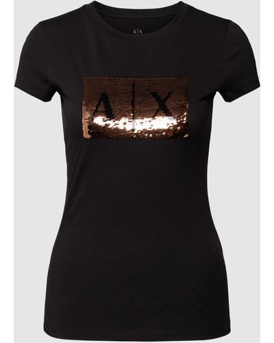 Armani Exchange T-Shirt mit Paillettenbesatz - Schwarz