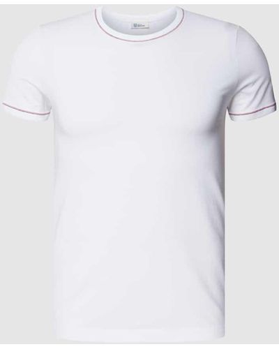 Schiesser T-Shirt mit geripptem Rundhalsausschnitt Modell 'Loren' - Weiß