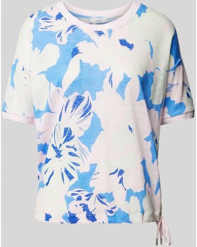 Brax T-Shirt aus Leinen mit floralem Muster Modell 'CANDICE' - Blau