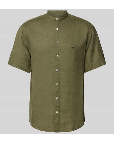 Fynch-Hatton Regular Fit Freizeithemd aus Leinen mit Maokragen Modell 'Summer' - Grün