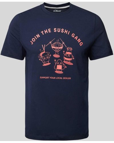 S.oliver T-shirt Met Motiefprint - Blauw