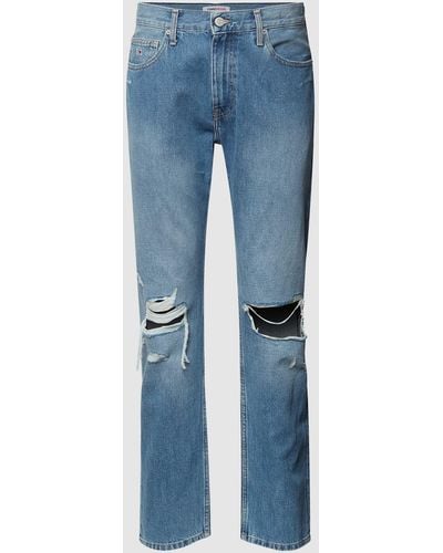 Tommy Hilfiger Relaxed Straight Fit Jeans mit Destroyed-Effekten Modell 'Ethan' - Blau