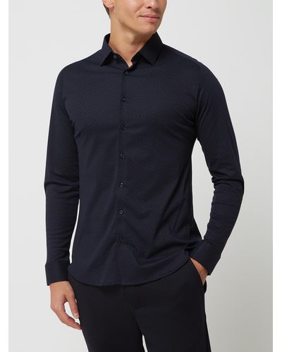 DESOTO Slim Fit Zakelijk Overhemd Van Jersey - Blauw