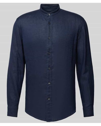 DRYKORN Regular Fit Leinenhemd mit Stehkragen Modell 'TAROK' - Blau