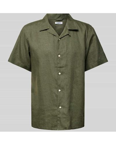 Knowledge Cotton Box Fit Freizeithemd mit Reverskragen - Grün