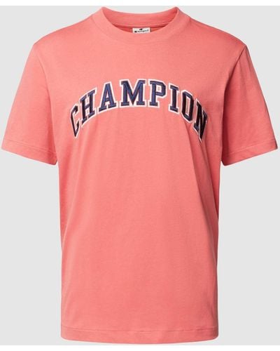 Champion T-Shirt mit Label- und Logo-Stitching Modell 'Rochester' - Pink