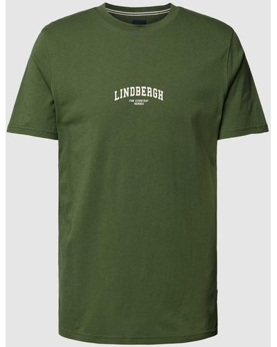 Lindbergh T-shirt Met Labelprint En Ronde Hals - Groen