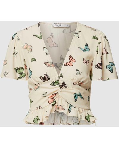 NA-KD Crop Bluse mit Fledermausärmeln - Natur
