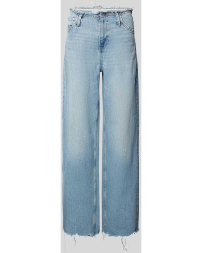 Mango Wide Leg Jeans im Destroyed-Look Modell 'AMAIA' - Blau