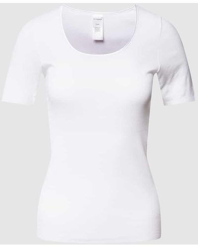 Schiesser T-Shirt mit Rundhalsausschnitt Modell 'LUXURY' - Weiß