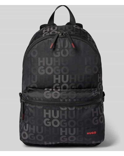 HUGO Rucksack mit Allover-Label-Muster Modell 'Ethon 2.0' - Schwarz