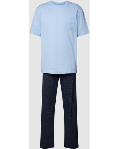 Schiesser Pyjama aus Baumwolle Modell 'Essentials Nightwear' - Blau