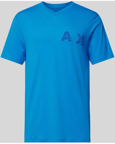 Armani Exchange T-shirt Met Labelbadges - Blauw