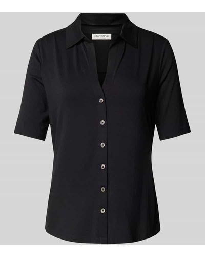 Marc O' Polo T-Shirt mit durchgehender Knopfleiste - Schwarz