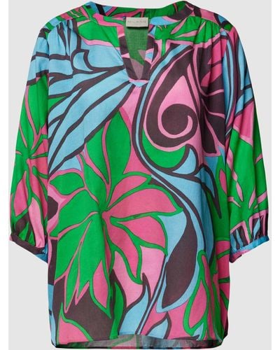 Milano Italy Bluse mit Allover-Print Modell 'Tropical Flower' - Grün