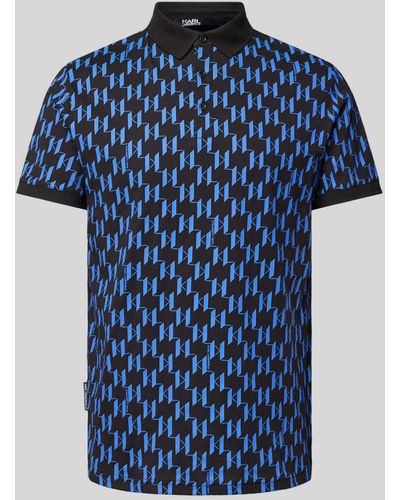 Karl Lagerfeld Slim Fit Poloshirt Met All-over Logomotief - Blauw