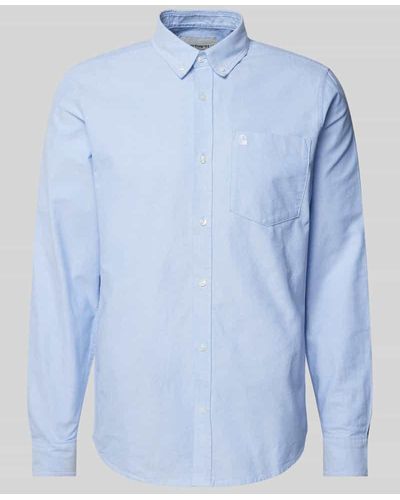 Carhartt Freizeithemd mit Button-Down-Kragen Modell 'LOGO' - Blau