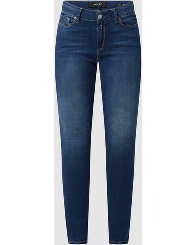 Replay Skinny Fit High Waist Jeans Met Stretch - Blauw